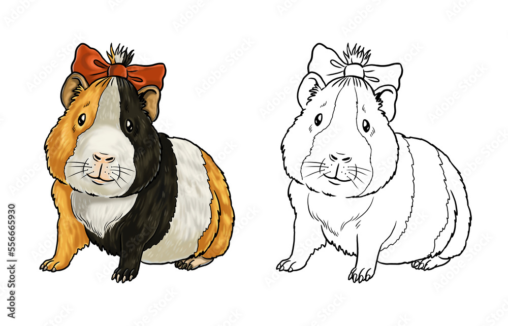 Cute guinea pig to color in. Template for a coloring book with funny ...