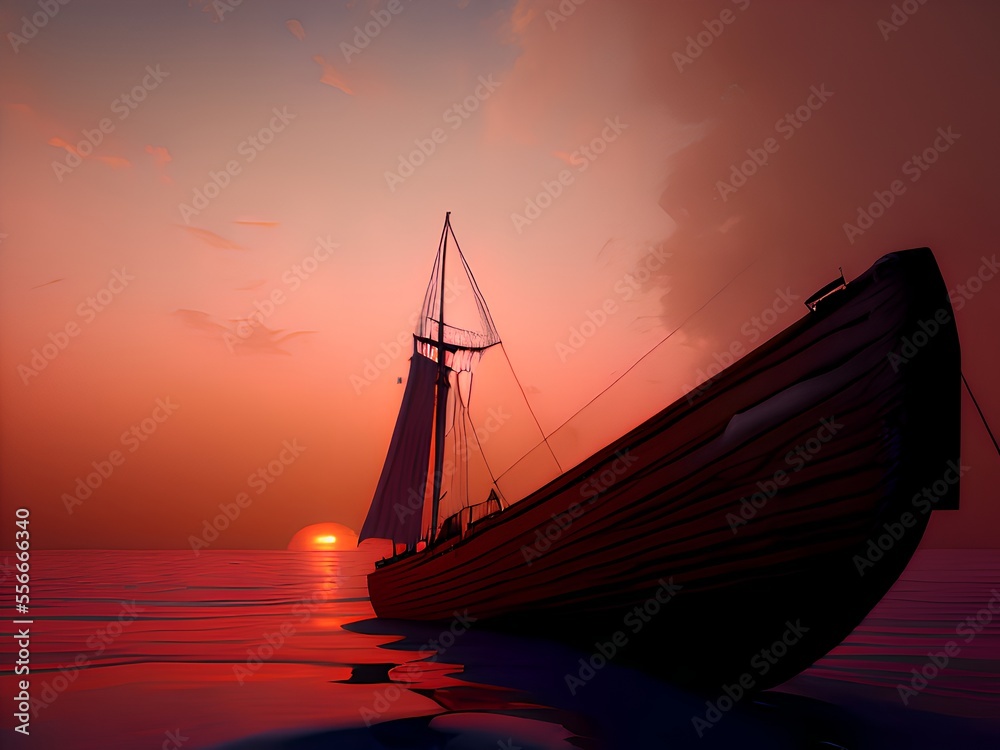 Generative AI,silhouette sailboat sailing on sea against sky during sunset