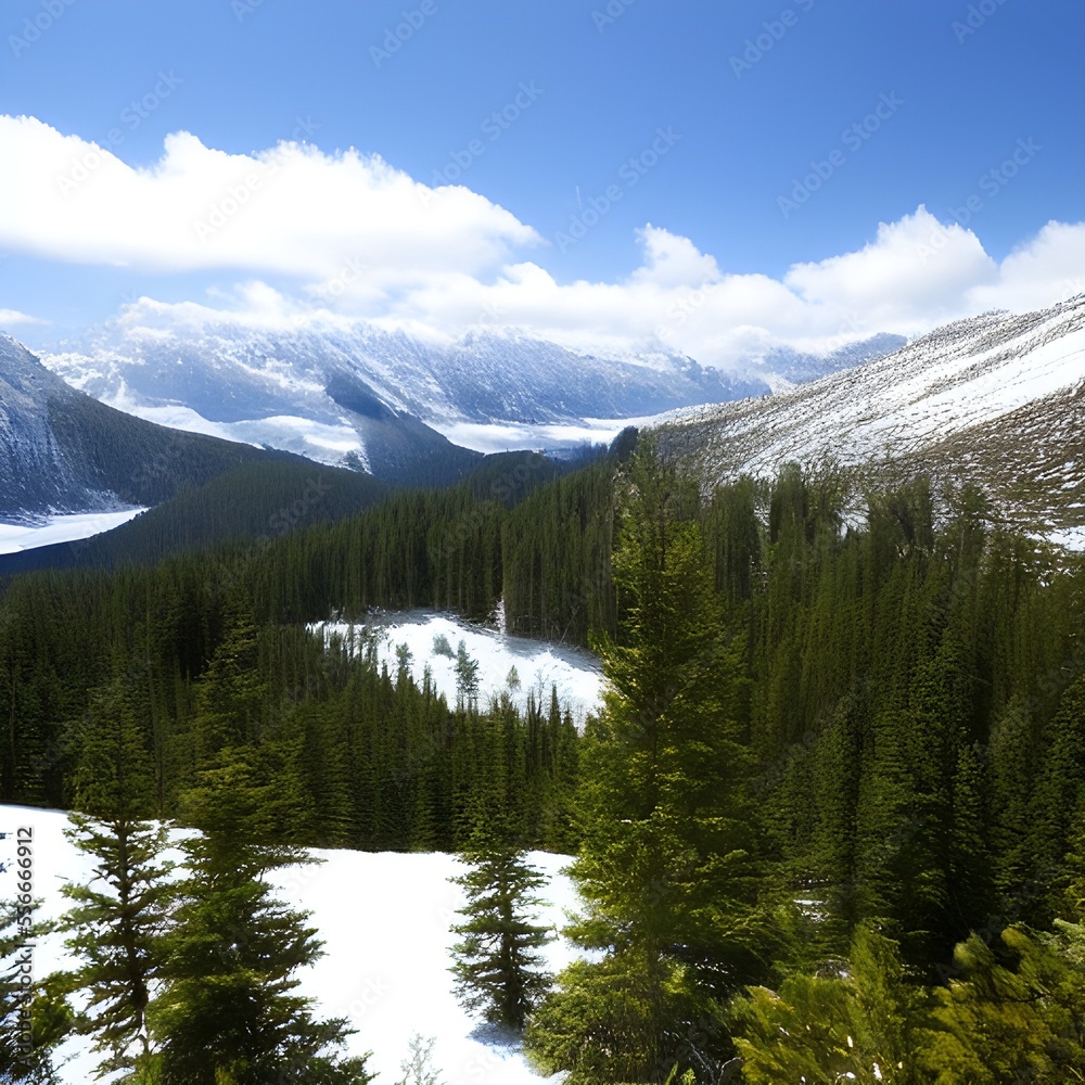 Obraz premium Snow forest and Alpine ice lake