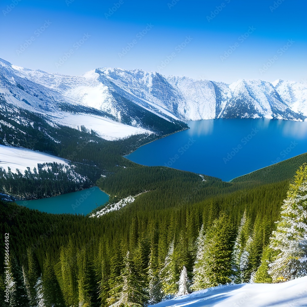 Snow forest and Alpine ice lake Snow forest and Alpine ice lake