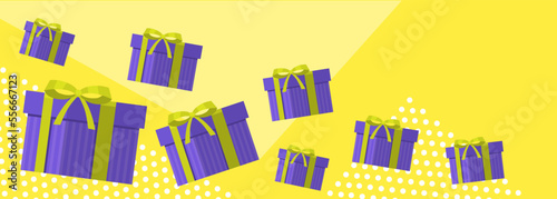 Gift box Birthday card giveaway banner vector illustration. Win modern quiz flyer concept, give away celebration and competition