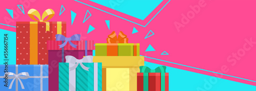Gift box Birthday card giveaway banner vector illustration. Win modern quiz flyer concept, give away celebration and competition