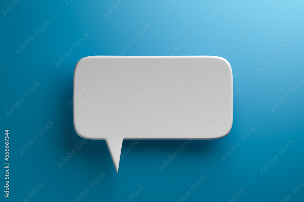 Social media notification icon, white speech bubble on blue background. 3D rendering Social media notification icon, white speech bubble on blue background. 3D rendering