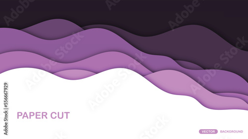 Paper cut background with wavy layers in Purple. Abstract design for brochure, flyer, magazine, business card, branding, banner, header, book cover, notebook vector background