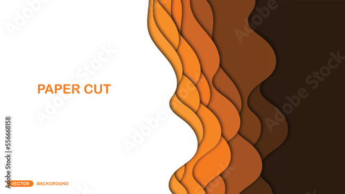 Paper cut background with wavy layers in Orange. Abstract design for brochure, flyer, magazine, business card, branding, banner, header, book cover, notebook vector background