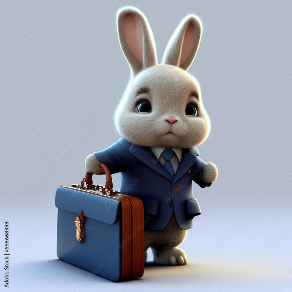 Pixar cartoon style rabbit in a suit and with a suitcase Stock Illustration Adobe Stock