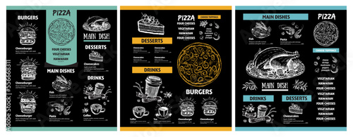 Menu restaurant brochure. Flyer with hand-drawn graphic.	
