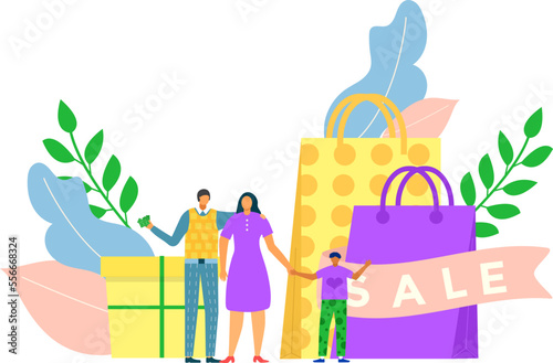 Family buy with shopping purchase list concept, vector illustration. Cartoon ...