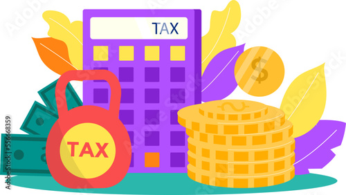 Pay money, make accounting about financial tax time and income, vector illust...