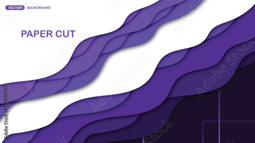 Paper cut background with wavy layers in dark blue. Abstract design for brochure, flyer, magazine, business card, branding, banner, header, book cover, notebook vector background