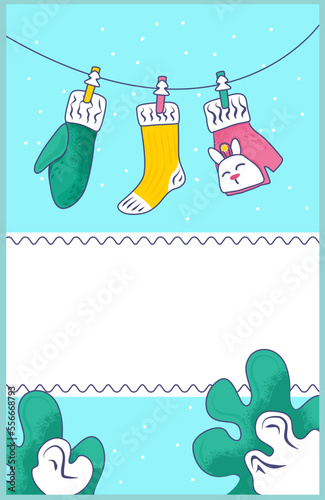 Winter holiday card, vector illustration. Happy greeting postcard with christ...