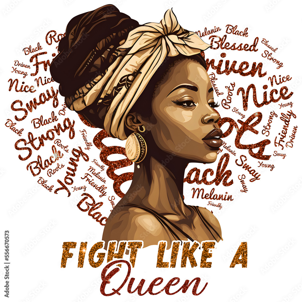 Fight Like A Queen Black Girl - obrazy, fototapety, plakaty 