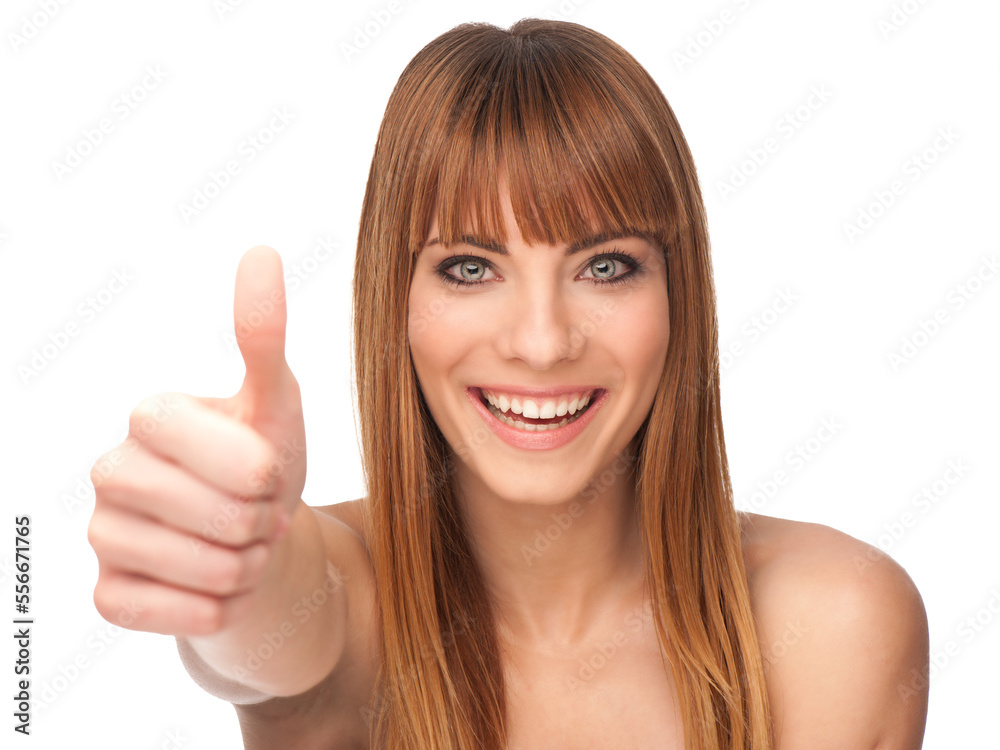 Young woman gesture success with thumb up isolated without background in PNG image Young woman gesture success with thumb up isolated without background in PNG image