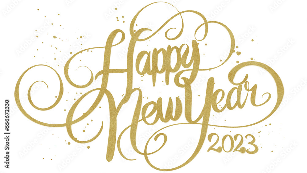 Happy new year lettering with golden ink