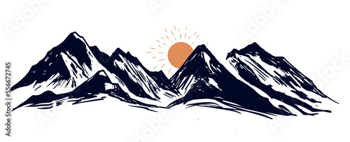Mountain landscape, Camping in nature, sketch style, vector illustrations.	
