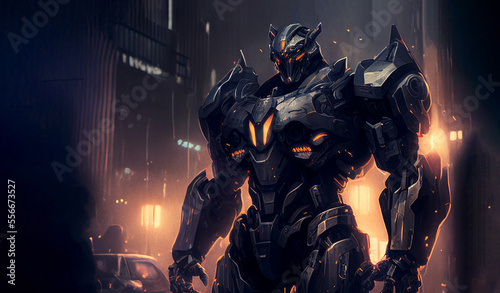 Giant robot ready to fight. Generative AI illustration