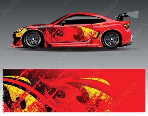 Car wrap design vector. Graphic abstract stripe racing background kit designs for wrap vehicle  race car  rally  adventure and livery