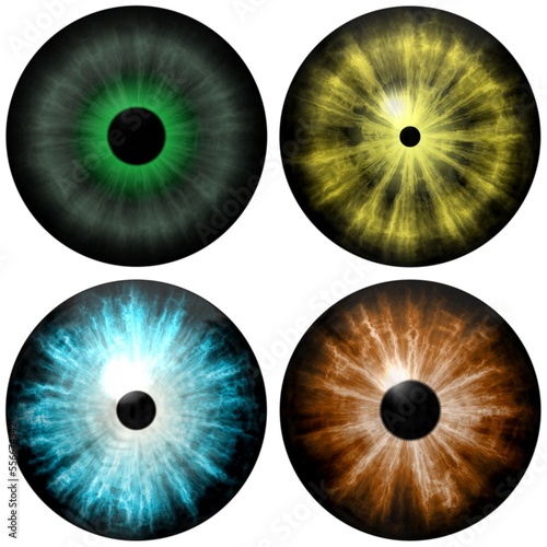 Human and animal eyes. Big eye with striped colorful iris and dark thin pupil