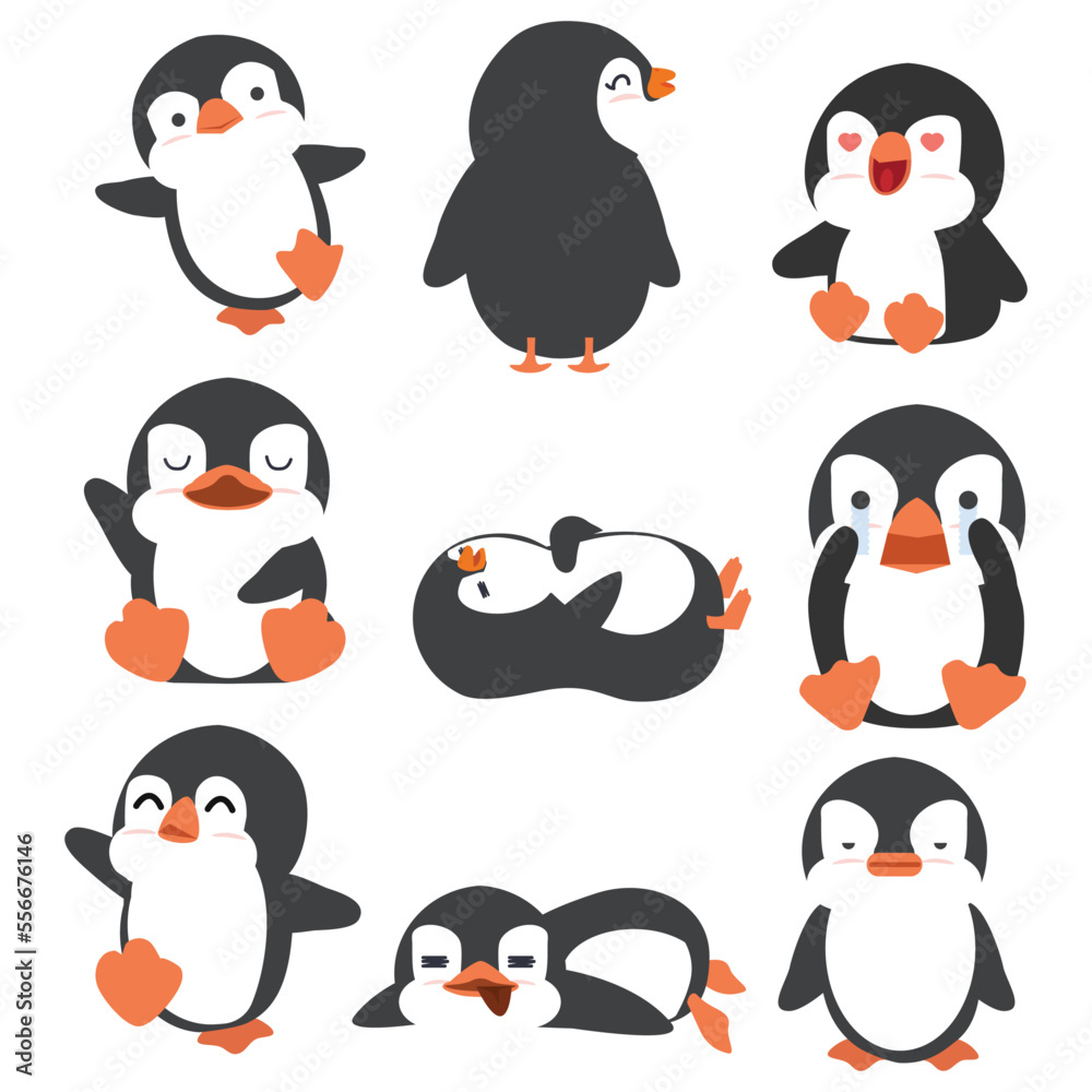 Obraz premium Cute little penguin cartoon set
