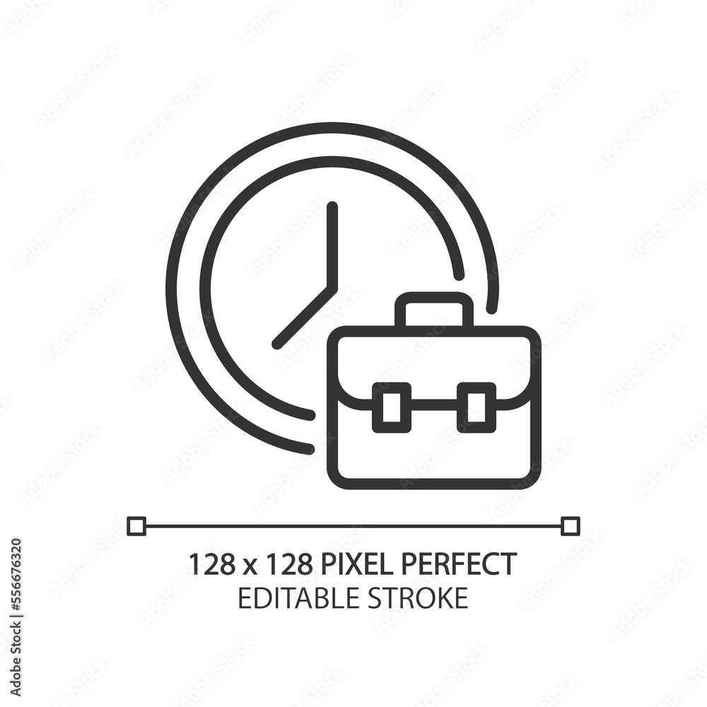 Working hours pixel perfect linear icon. Employment duration. Fulltime