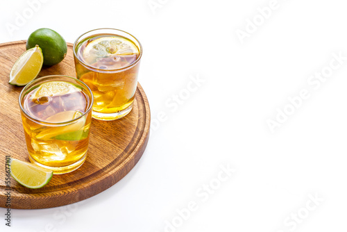 Alcoholic cocktails set with oganges and ice. Alcoholic drinks background