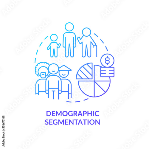 Demographic segmentation blue gradient concept icon. Age and gender. Type of market segmentation abstract idea thin line illustration. Isolated outline drawing. Myriad Pro-Bold font used