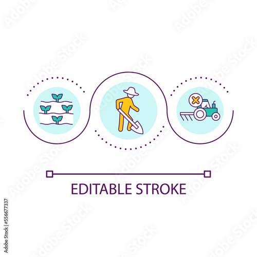 No till farming approach loop concept icon. Avoid usage of machines. Agricultural approach abstract idea thin line illustration. Isolated outline drawing. Editable stroke. Arial font used