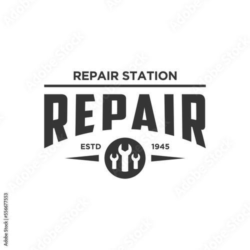 Wrench logo design template for repair service company. Repair logo vector illustration