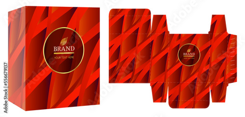Packaging design, red luxury box template and mockup box, illustration vector.	