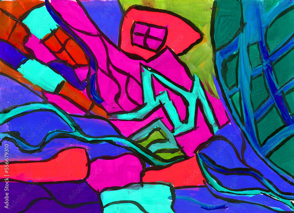 Expression of painting color and brushstroke. Explosive color neon glow. Abstract illustration for background
