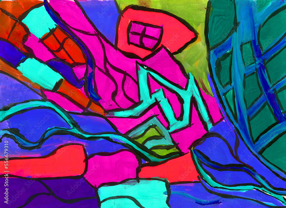 Fototapeta premium Expression of painting color and brushstroke. Explosive color neon glow. Abstract illustration for background
