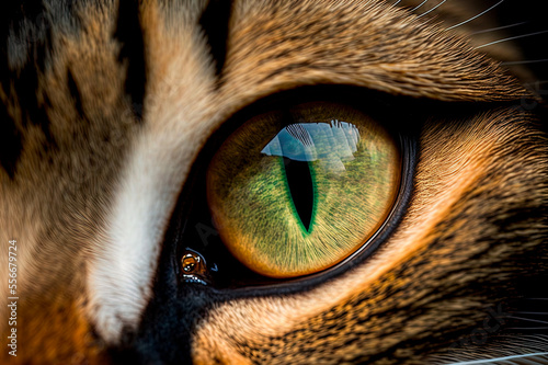 Macro view of cats eye. Close up of green and yellow cat eye, generative ai photo