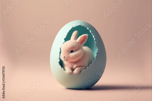 A cute bunny and a easter egg. Generative AI