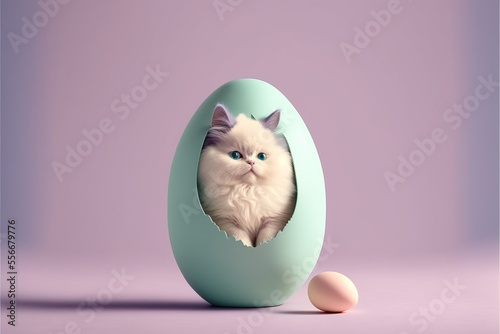 A cute kitty and a easter egg. Generative AI