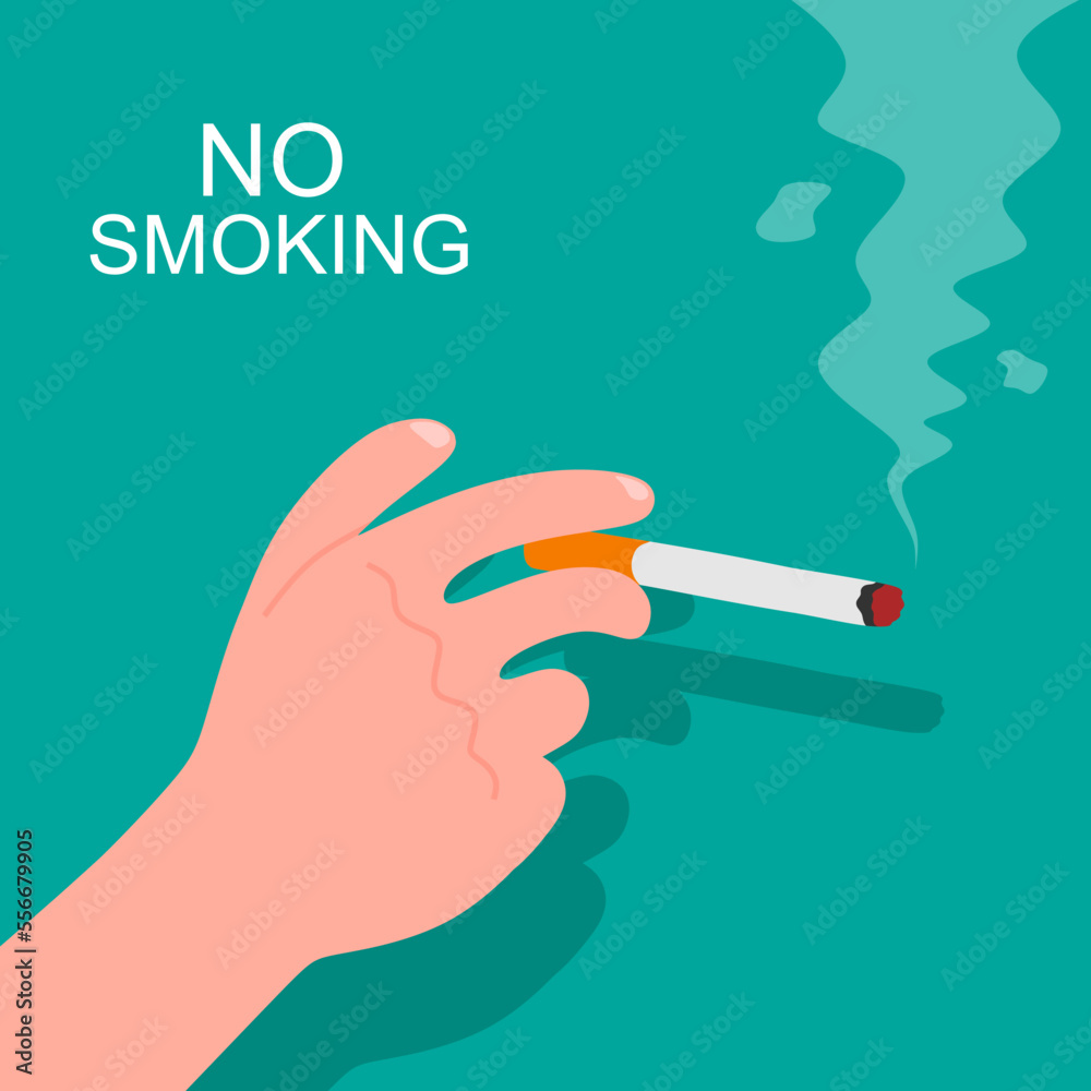 Smoker holds a smoking cigarette. Vector illustration flat design. Isolated on background. Smoker holds a smoking cigarette. Vector illustration flat design. Isolated on background.