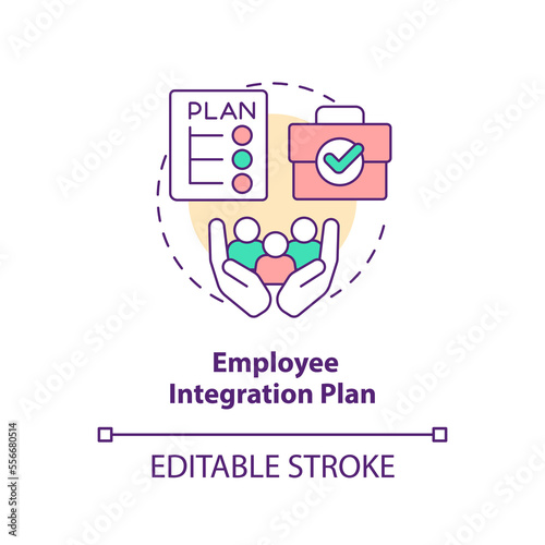 Employee integration plan concept icon. Prevent mass resignation from workers abstract idea thin line illustration. Isolated outline drawing. Editable stroke. Arial, Myriad Pro-Bold fonts used