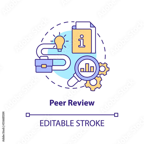 Peer review concept icon. Successfully managing merger abstract idea thin line illustration. Auditing engagements. Isolated outline drawing. Editable stroke. Arial, Myriad Pro-Bold fonts used