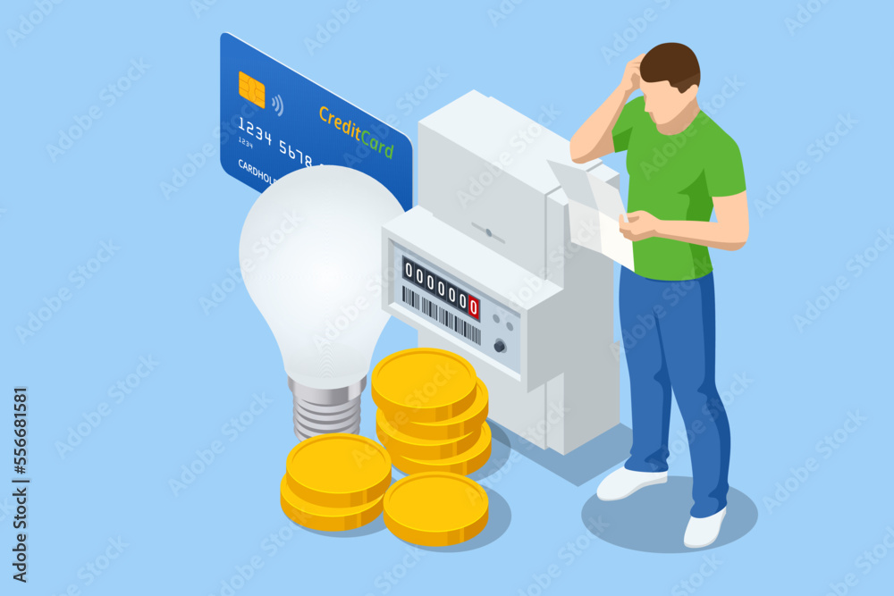 Isometric kilowatt hour electric meter, power supply meter. The male