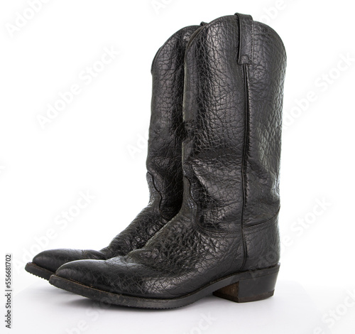 Classic Black Cowboy Boots - Premium Leather, Western Style for Men and Women, on a Pure White Background photo