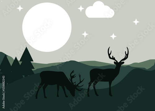 art illustration design concept background landscape icon deer with painting colorful artwork cartoon