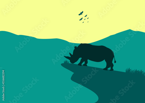 art illustration design concept background landscape icon rhinoceros with painting colorful artwork cartoon