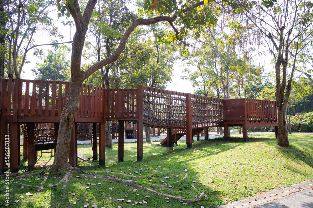 Outdoor playground with green grass ground