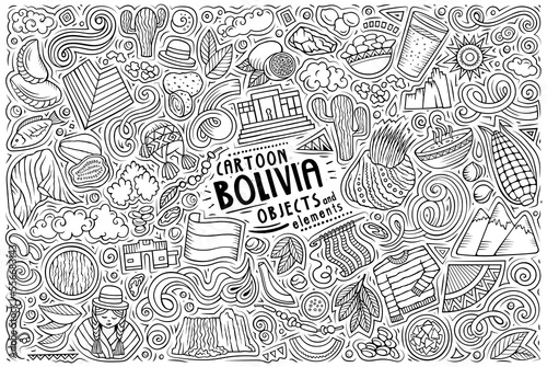 Set of Bolivia traditional symbols and objects