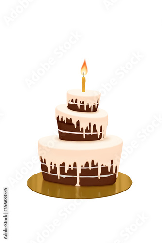 burning candle, handmade curved cake with 1 candle