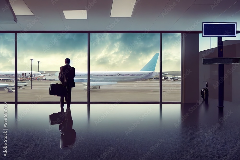 Man with Luggage in an Airport (Generative AI) Man with Luggage in an Airport (Generative AI)