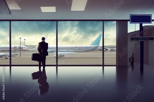 Man with Luggage in an Airp...