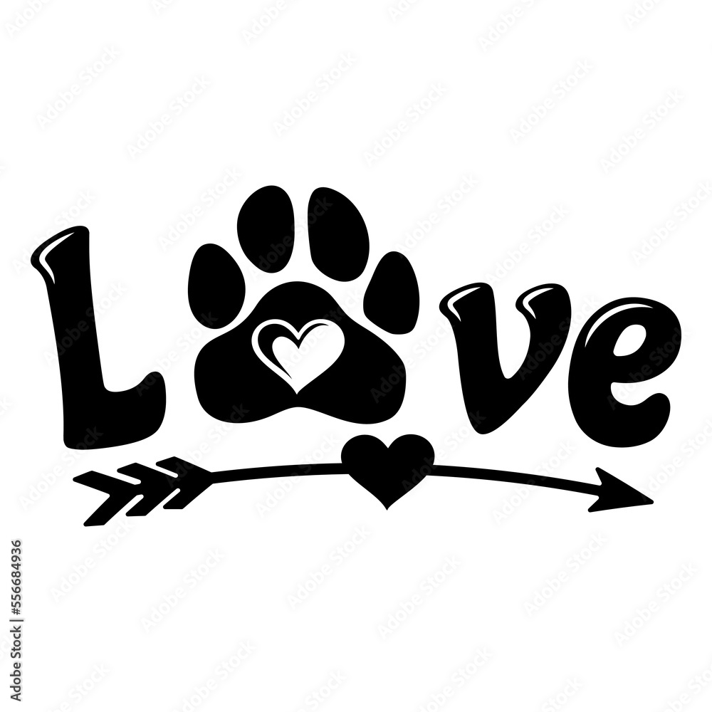 Love with paw print and heart inside. Design for pet lovers. - obrazy, fototapety, plakaty 