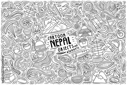 Set of Nepal traditional symbols and objects