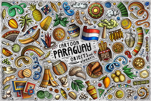 Set of Paraguay traditional symbols and objects