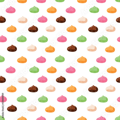 Seamless Pattern of multicolored Mochi sweets on a white background. Vector illustration for decoration, postcards, print